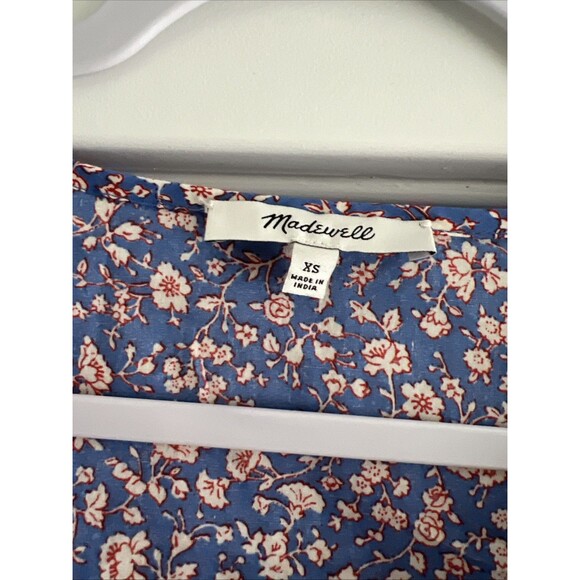 Madewell Blue Floral Summer Vines Puff Sleeve Blouse Size XS - Picture 3 of 6
